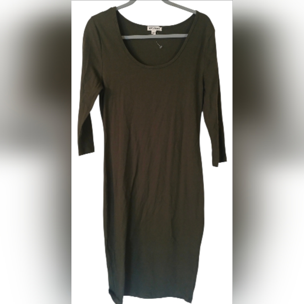 NWOT - Zanana Premium Olive Green Midi Bodycon Dress, 3/4 Sleeves Size L